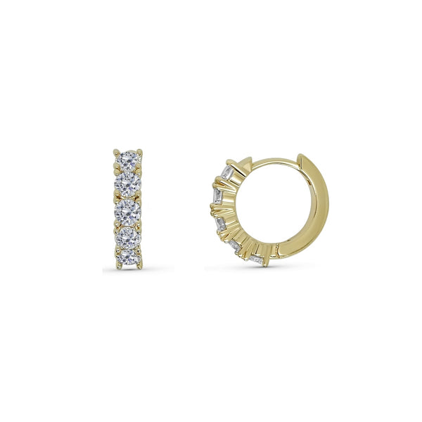 Gold Clear Stone Baguette Huggie Hoop Earrings