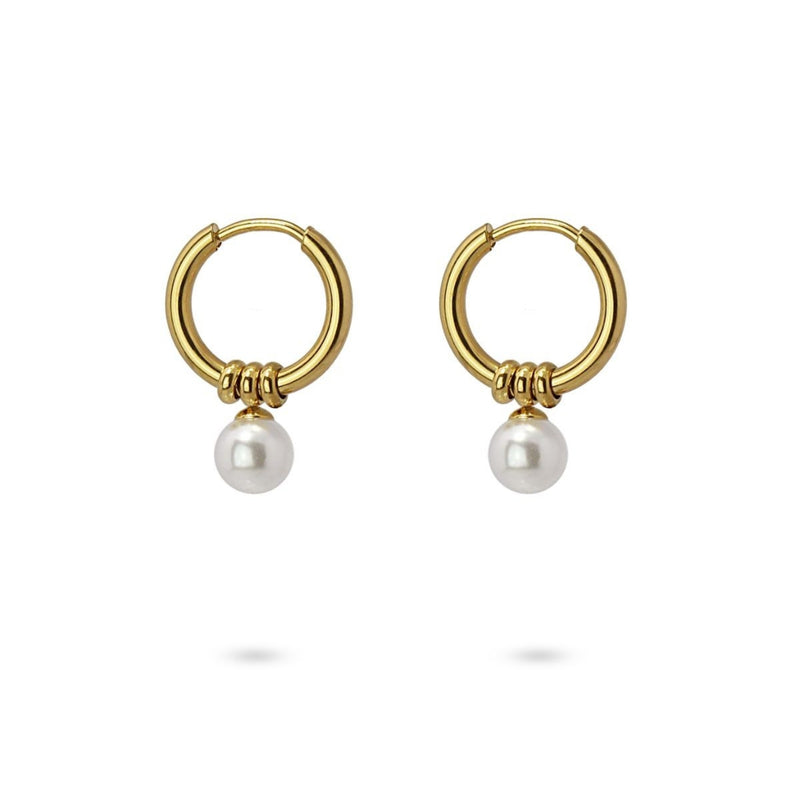 Gold Pearl Charm Huggie Hoop Earrings | Anartxy