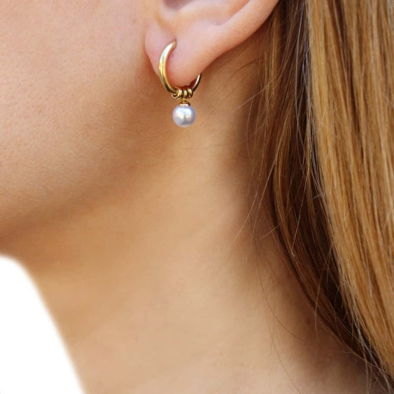 Gold Pearl Charm Huggie Hoop Earrings | Anartxy