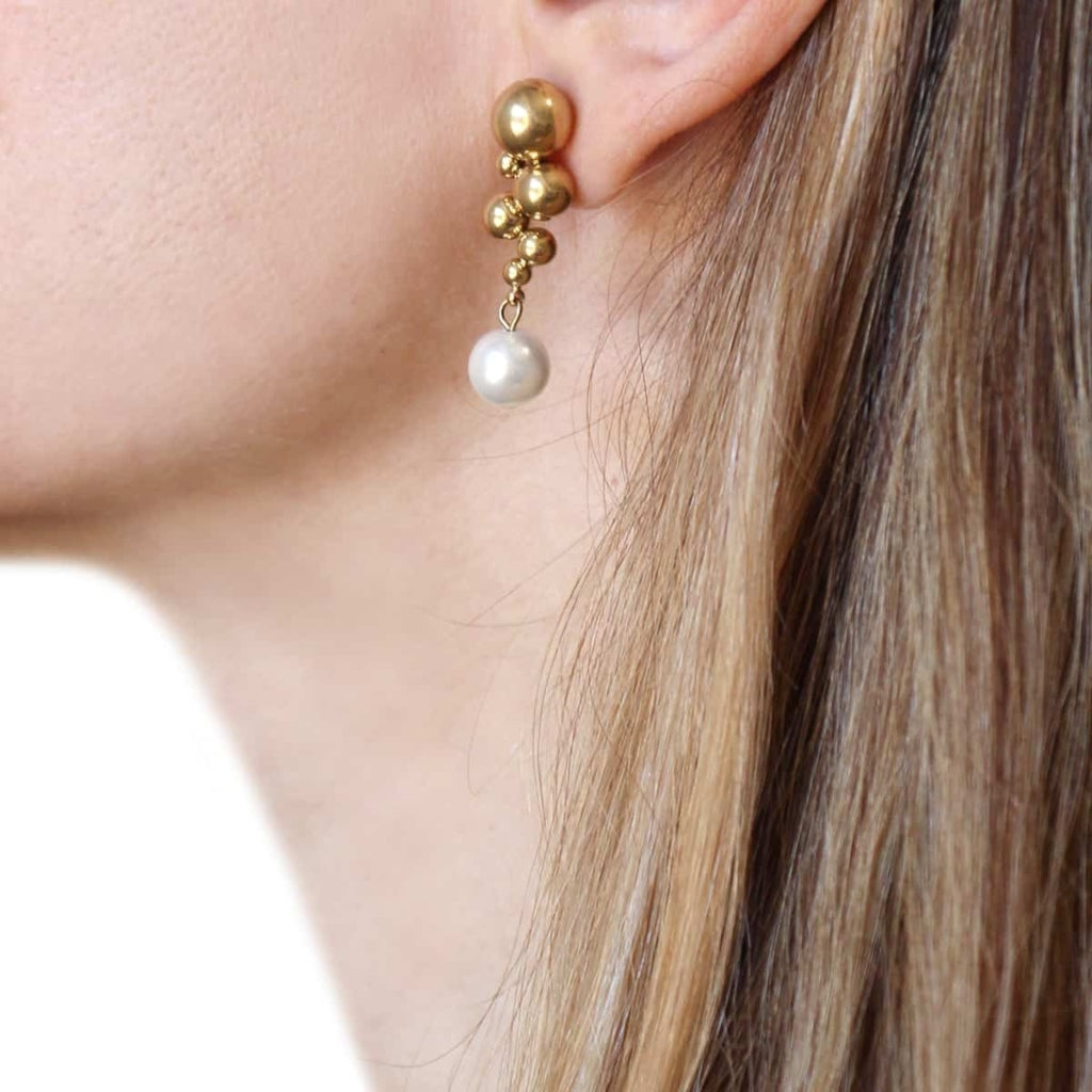 Beaded Pearl Drop Stud Earrings | Anartxy