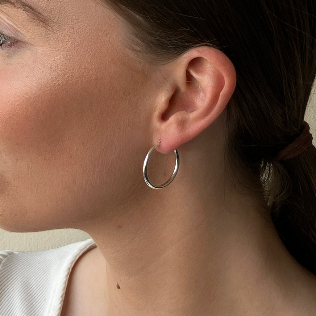 Bordeaux Silver Hoop Earrings