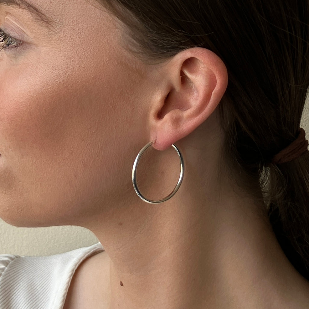 Bordeaux Silver Hoop Earrings