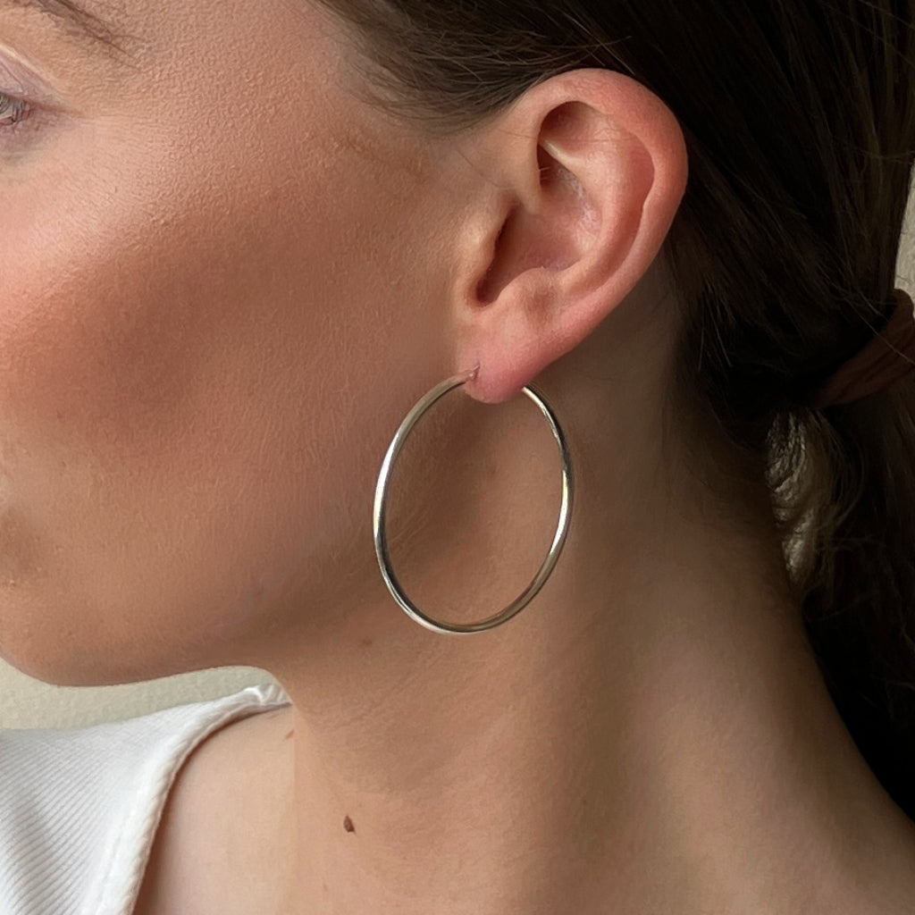 Bordeaux Silver Hoop Earrings