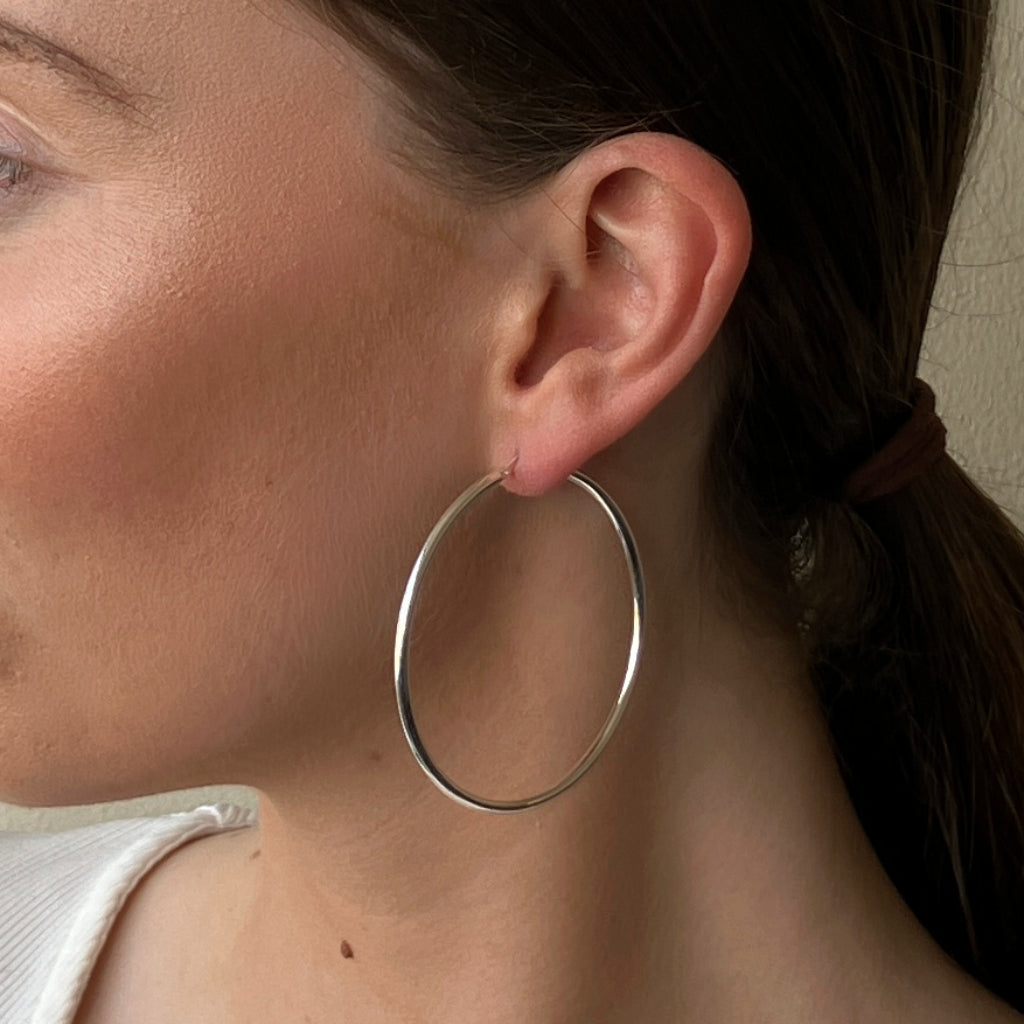 Bordeaux Silver Hoop Earrings