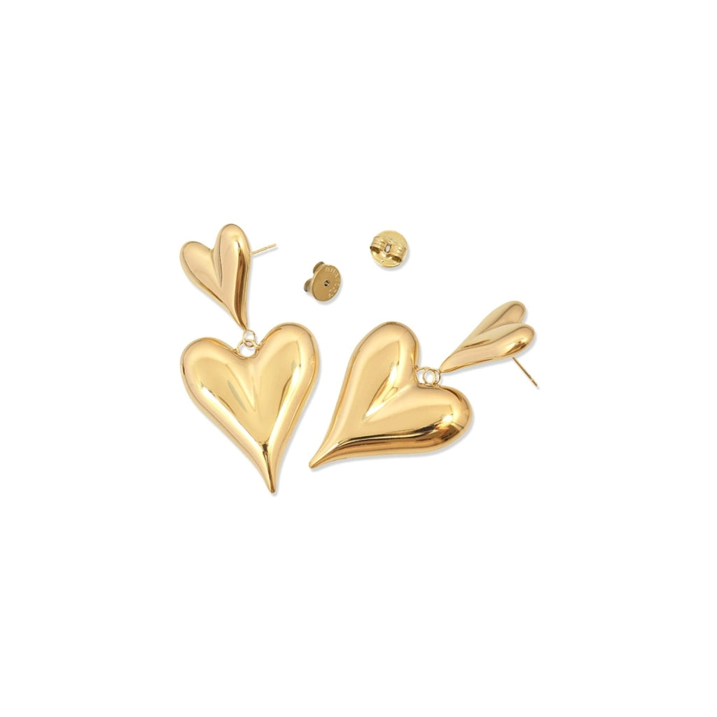 Chunky Heart Drop Stud Earrings | Anartxy