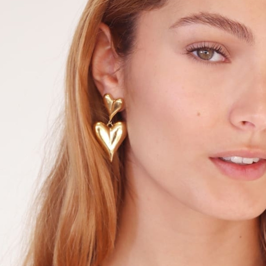 Chunky Heart Drop Stud Earrings | Anartxy