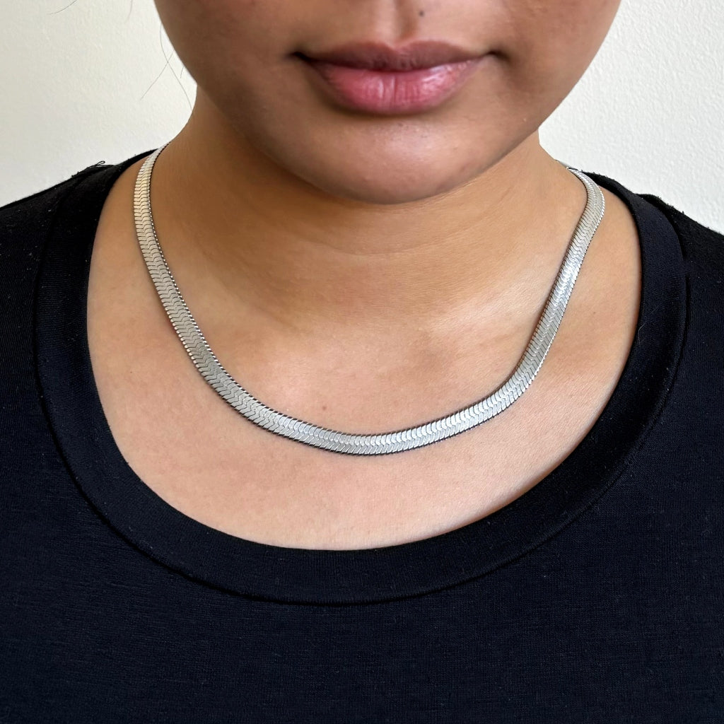 Silver Chunky Herringbone Chain Necklace