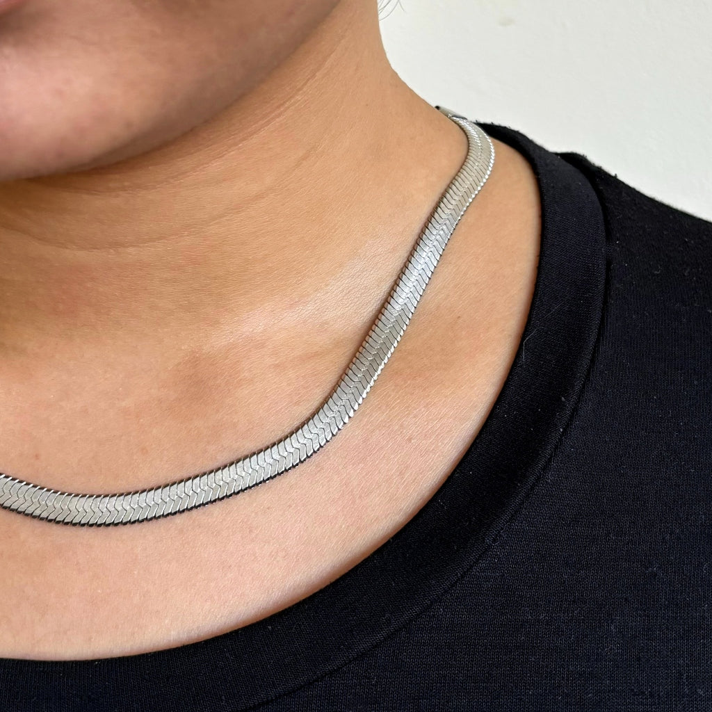 Silver Chunky Herringbone Chain Necklace