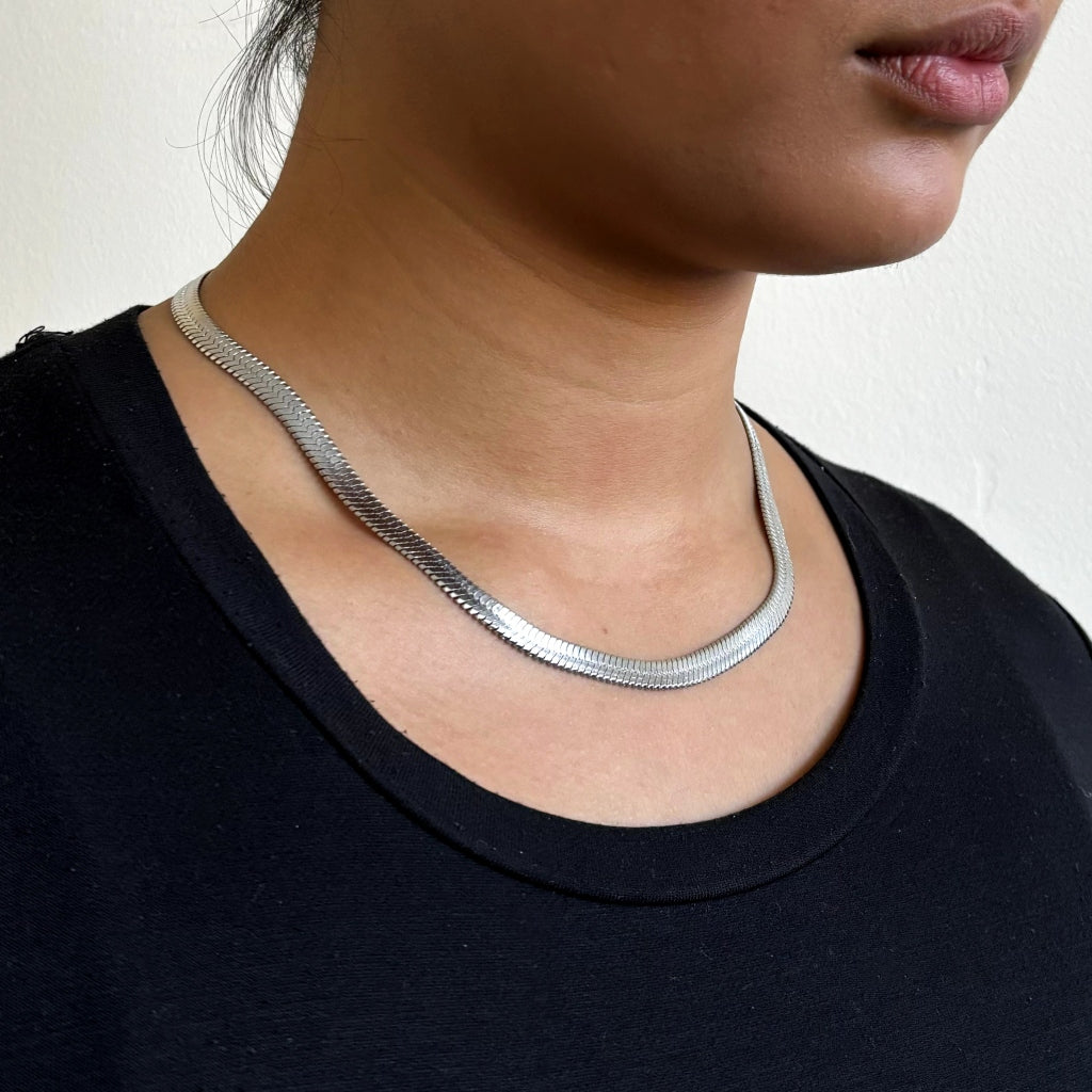 Silver Chunky Herringbone Chain Necklace