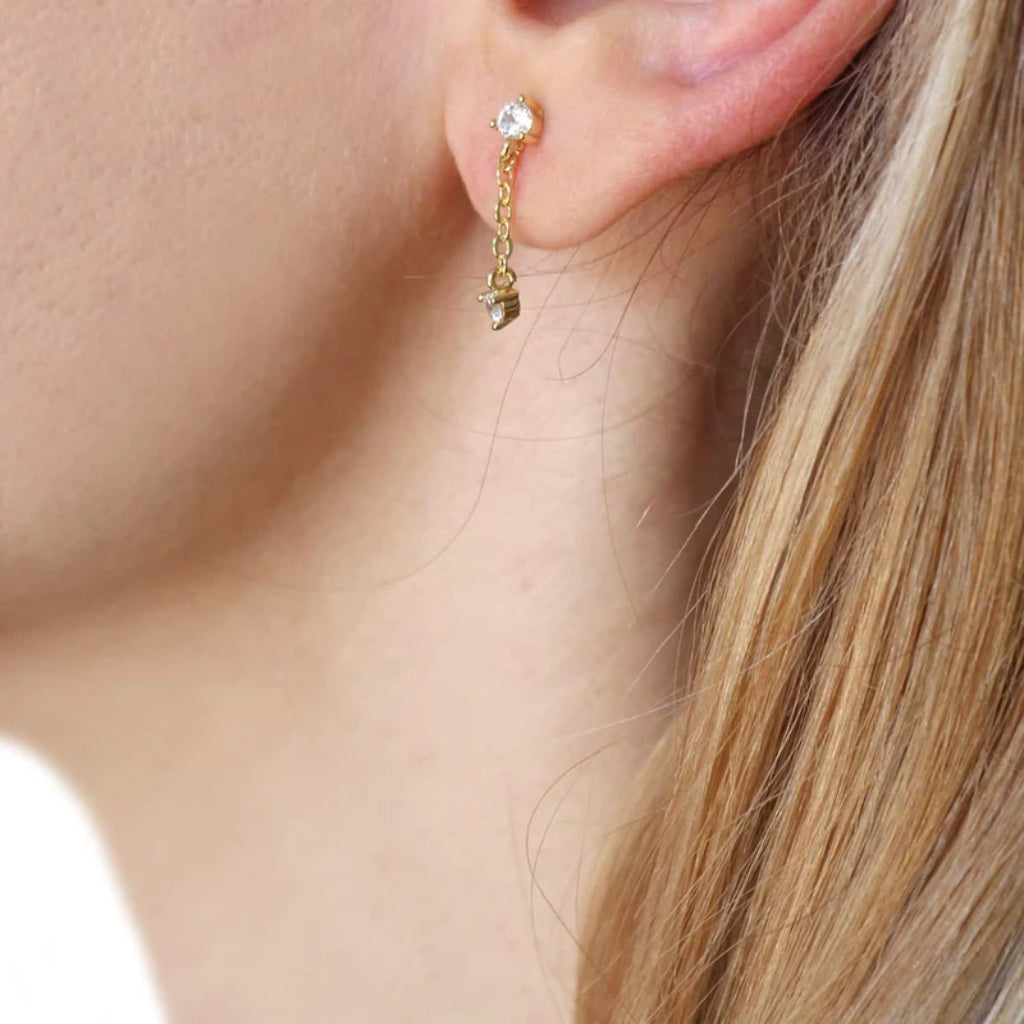 Clear Stone Chain Drop Stud Earrings | Anartxy