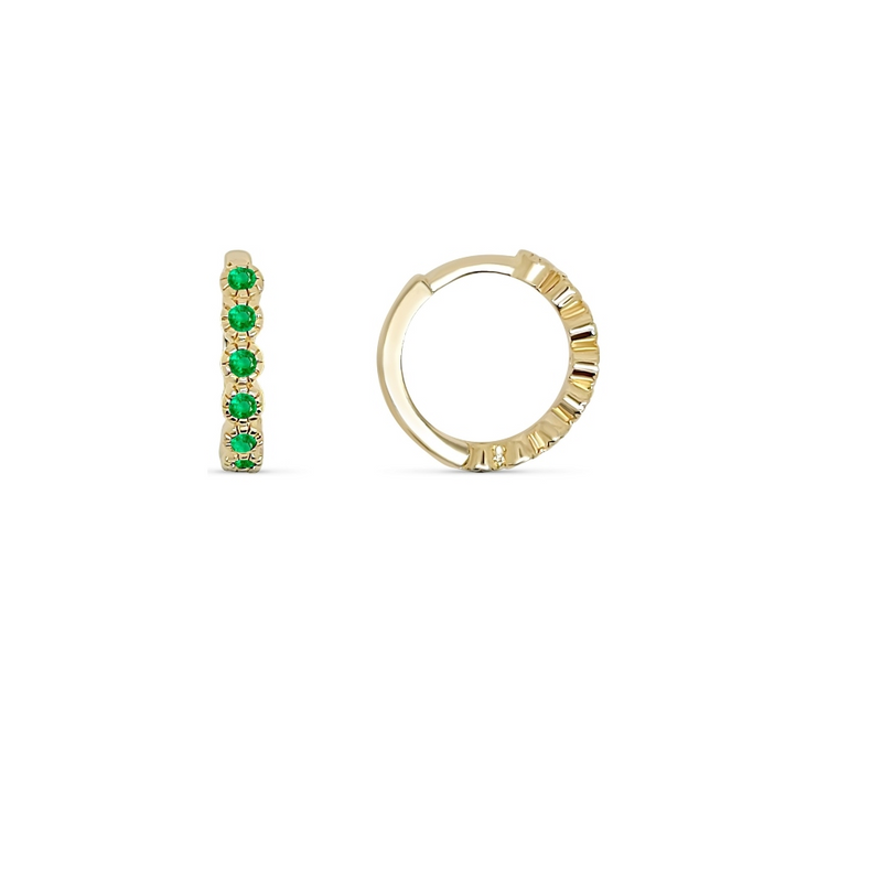 Gold Emerald Coloured Stone Huggie Earrings