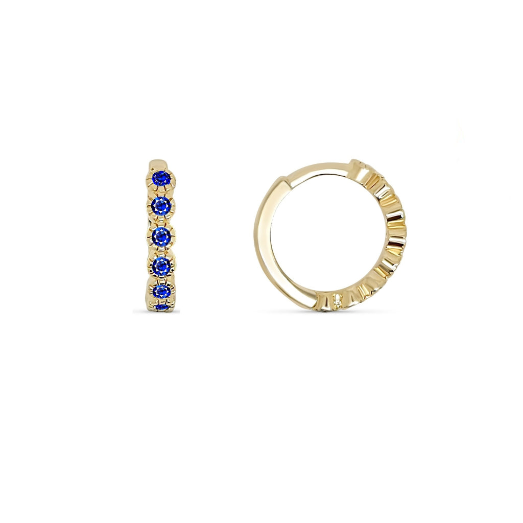 Gold Sapphire Coloured Stone Huggie Earrings