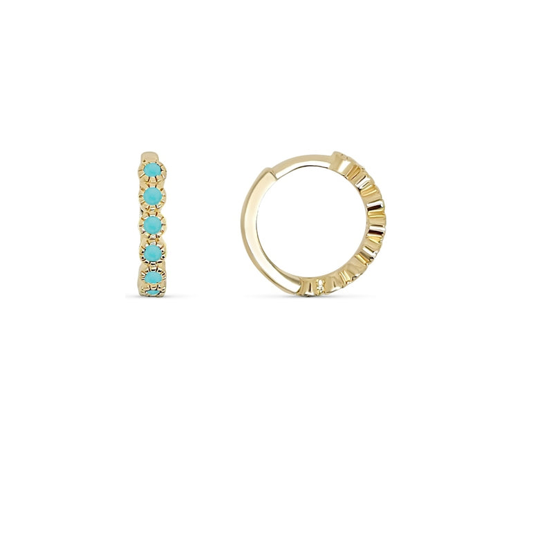 Gold Turquoise Coloured Stone Huggie Earrings