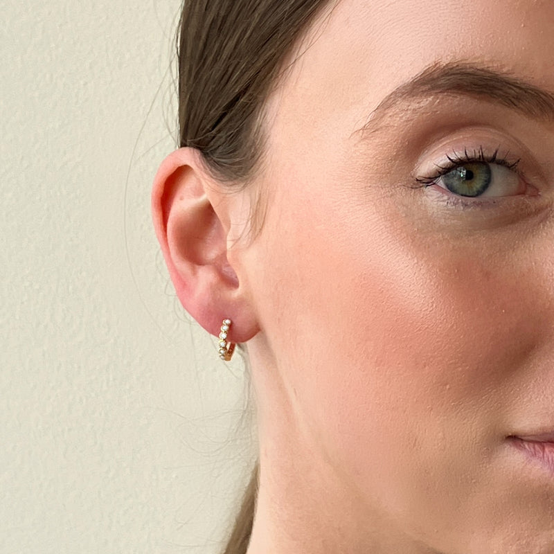 Gold Opal Coloured Stone Huggie Earrings