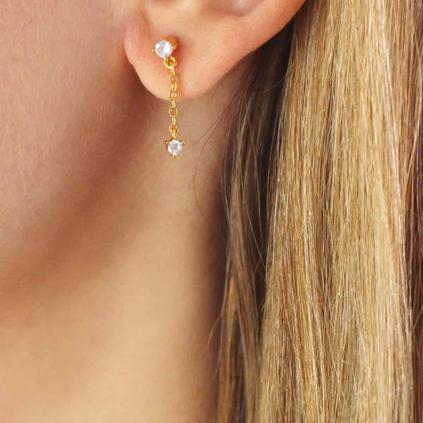 Delicate Circle Stone Dangle Ball Back Stud Earrings | Anartxy