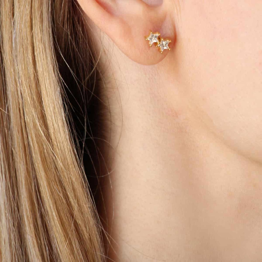 Double Star Flat Back Stud Earrings | Anartxy