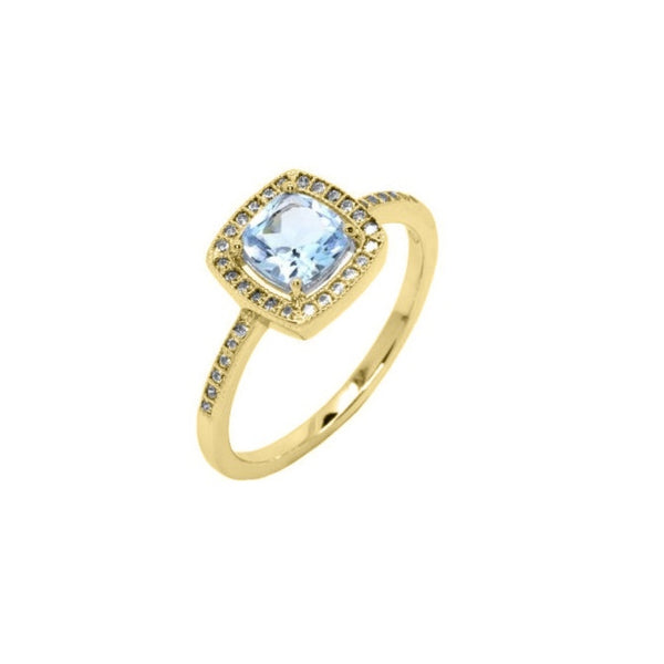 Gold Cushion Halo Ring with Coloured Stone