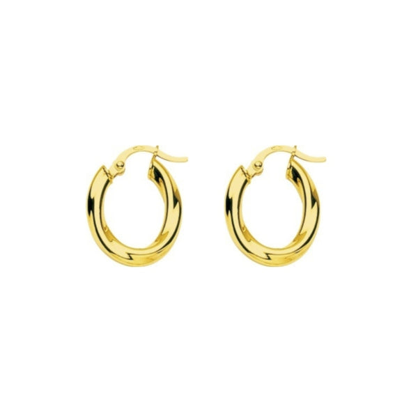 9 Carat Gold Twist Oval Hoop Earrings