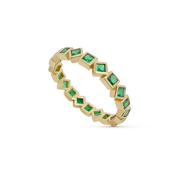 Gold Square Detail Ring Emerald