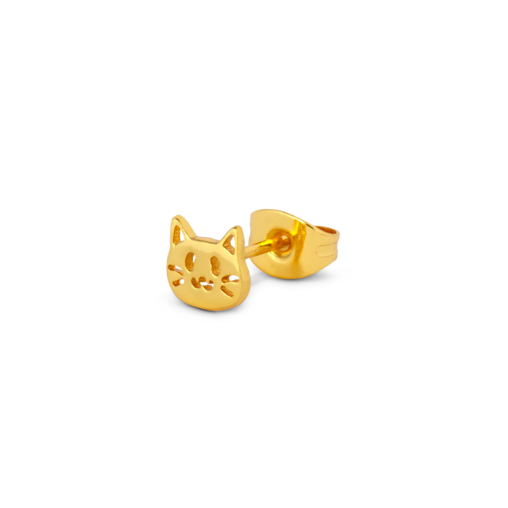 Gold Cat Single Stud Earring