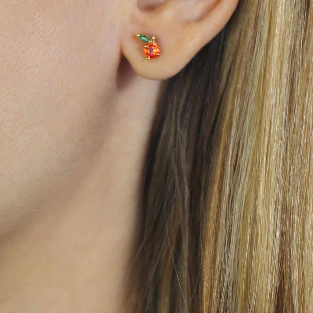 Gold Apple Ball Back Stud Earrings | Anartxy