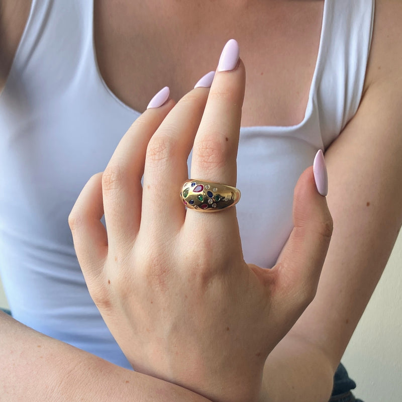 Gold Chunky Multicolour Dome Ring