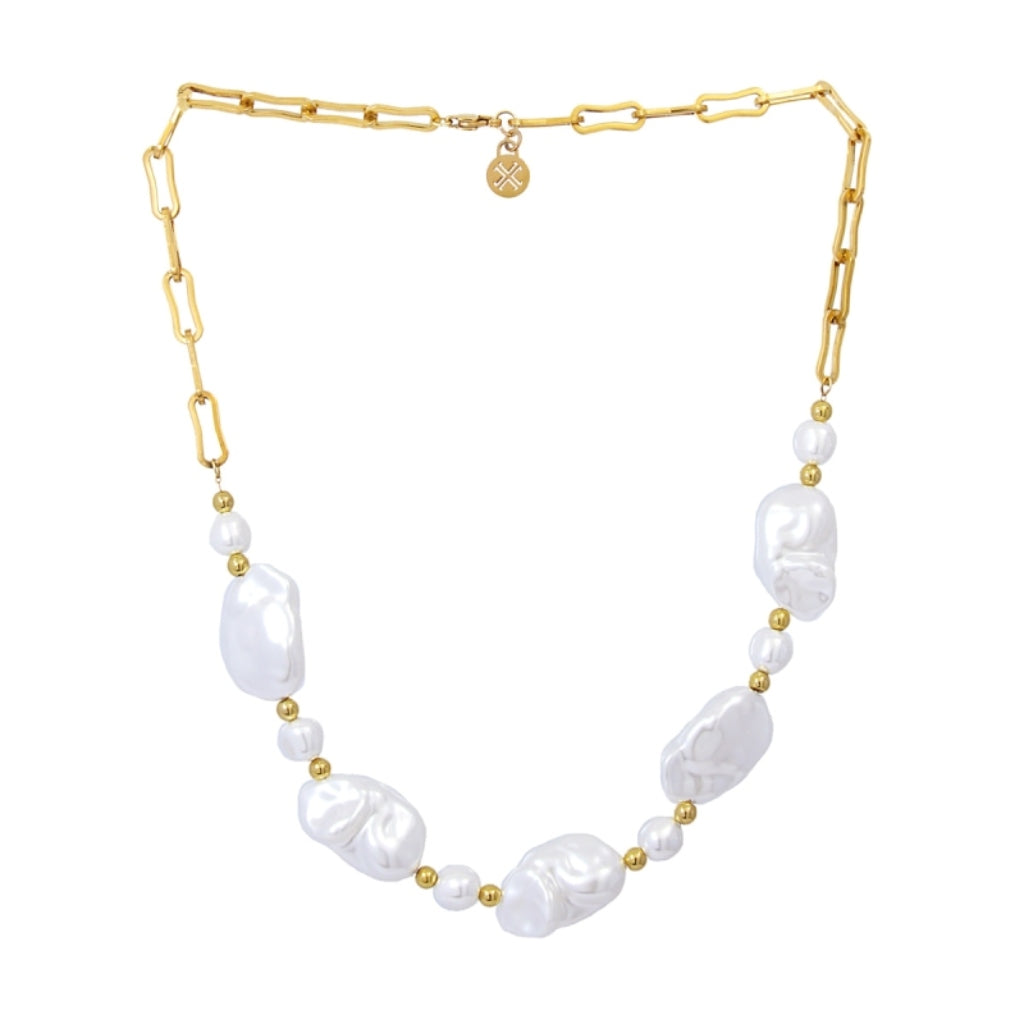 Gold Chunky Pearl Paperclip Chain Necklace | Anartxy