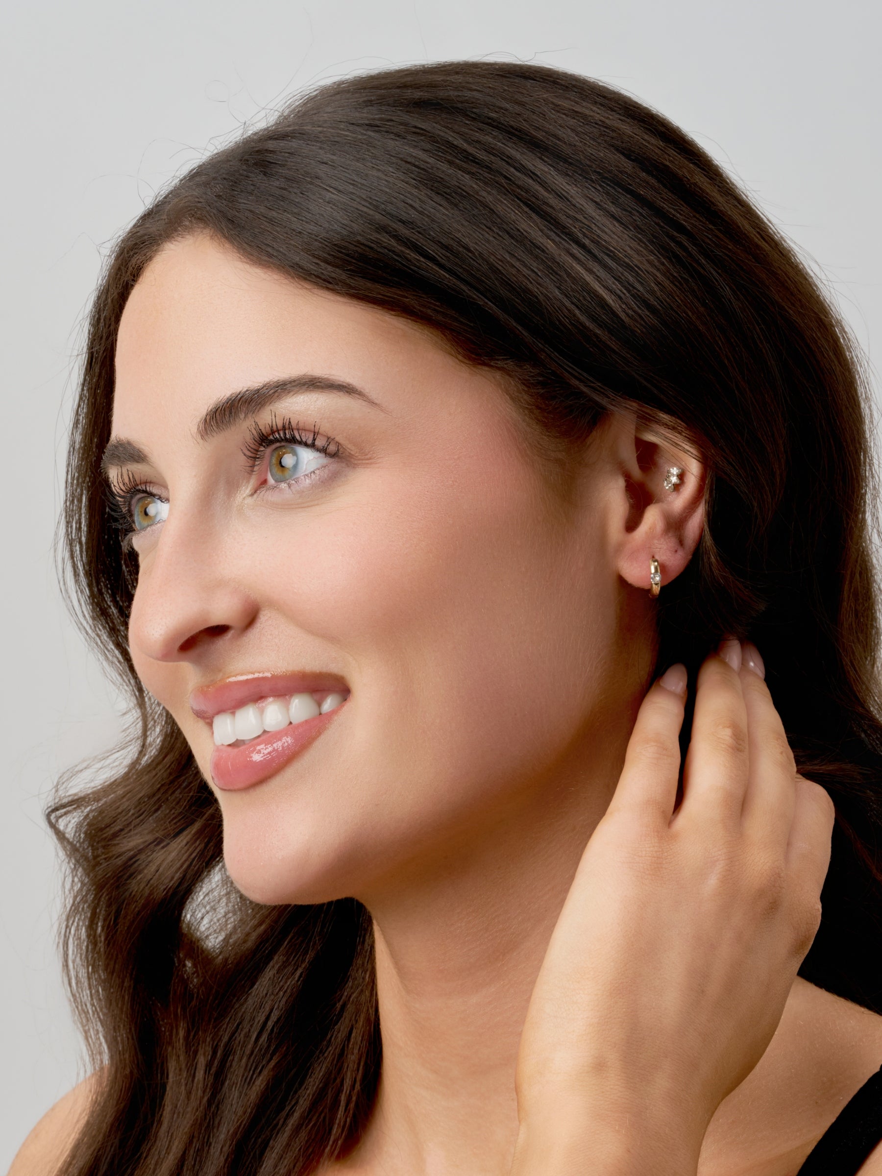 Gold Clear Stone Huggie Hoop Earrings | Lata