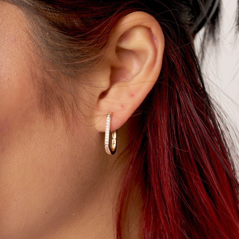 Gold Clear Stone Oval Hoop Earrings | Lata