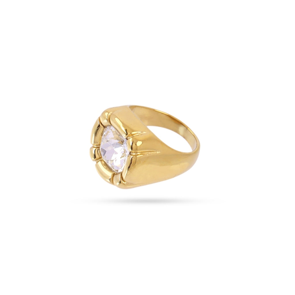 Gold Clear Stone Signet Ring | Anartxy