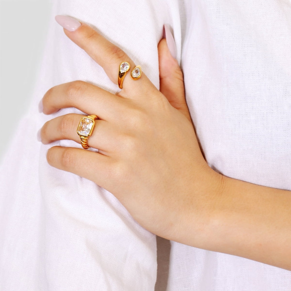 Gold Clear Stone Wrap Ring | Anartxy