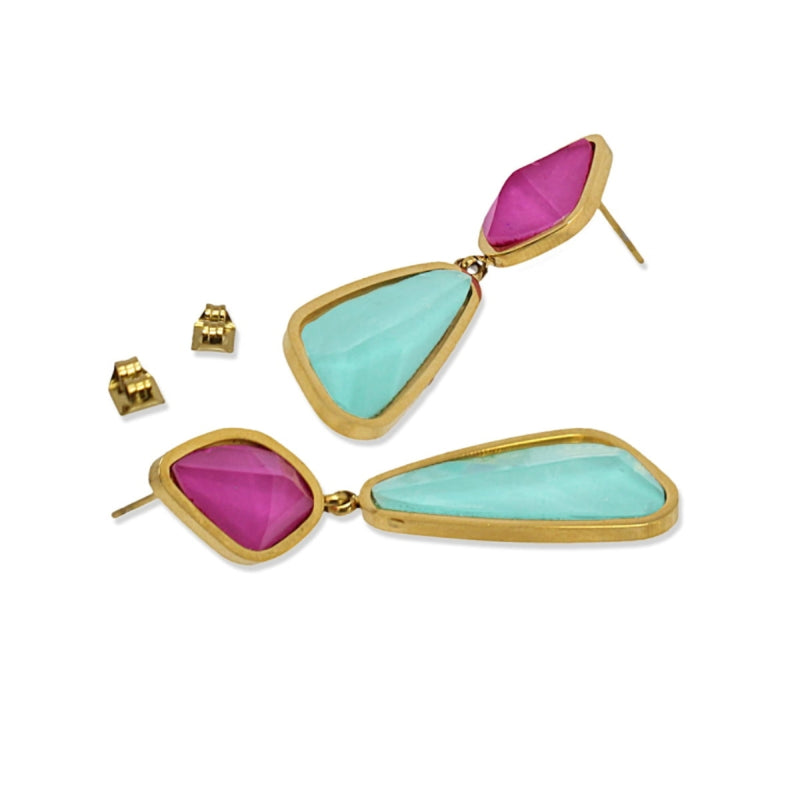 Gold Colourful Crystal Drop Stud Earrings | Anartxy