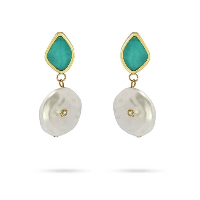 Gold Colourful Crystal & Pearl Drop Stud Earrings | Anartxy