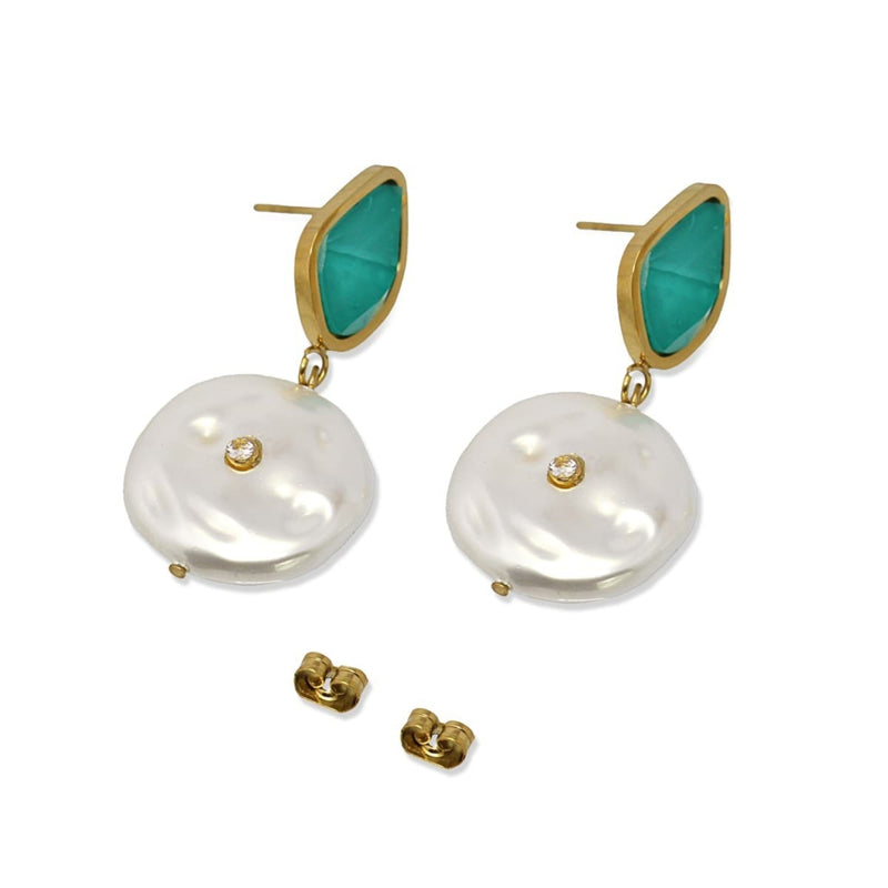 Gold Colourful Crystal & Pearl Drop Stud Earrings | Anartxy
