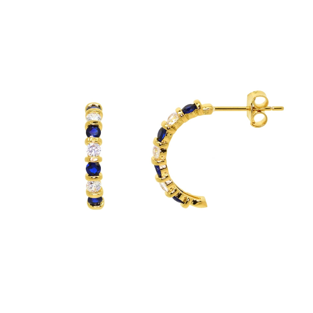 Gold Curved Half Hoop Stud Earrings Sapphire