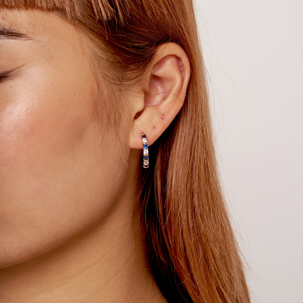 Gold Curved Half Hoop Stud Earrings Sapphire