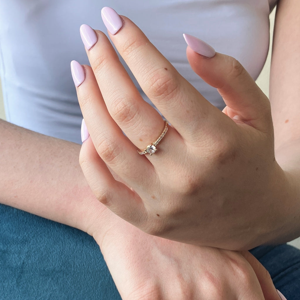 Gold Delicate Clear Stone Ring