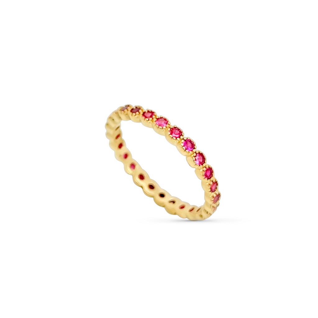 Gold Delicate Coloured Stone Eternity Ring Cerise Pink