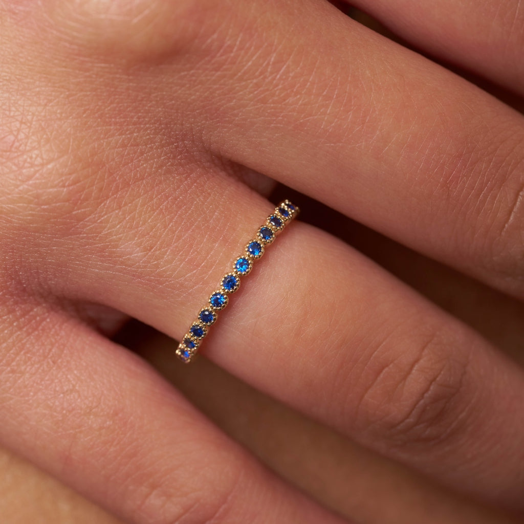 Gold Delicate Coloured Stone Eternity Ring Sapphire