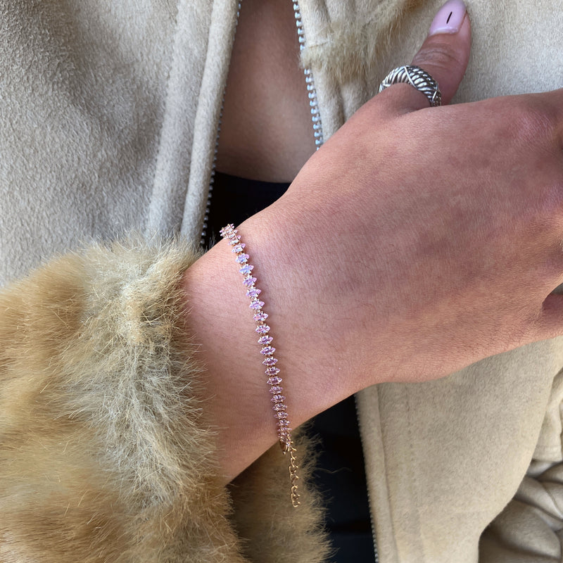 Gold Delicate Crystal Bracelet Pink