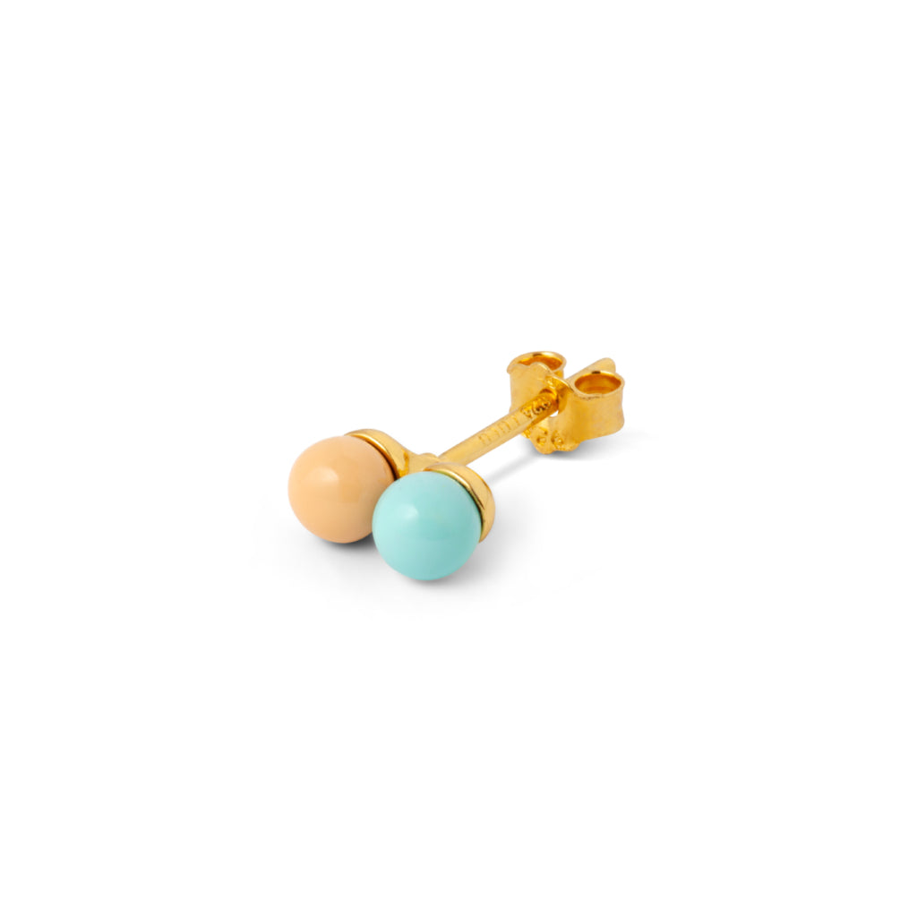 Gold Enamel Double Ball Single Stud Earring