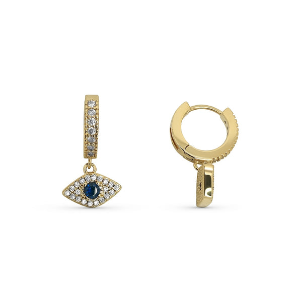 Gold Evil Eye Charm Huggie Hoop Earrings