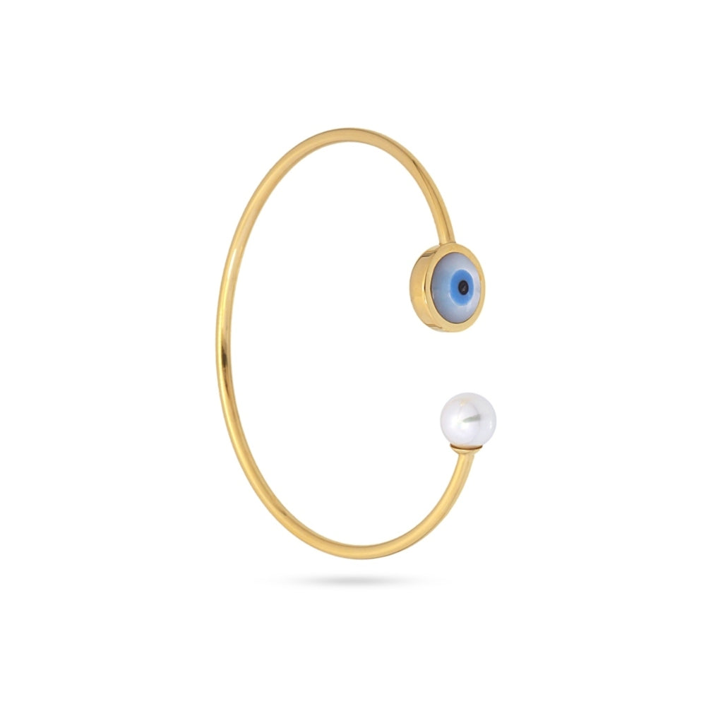 Gold Evil Eye & Pearl Bangle Bracelet | Anartxy