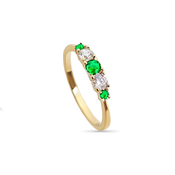 Gold Five Stone Ring Emerald