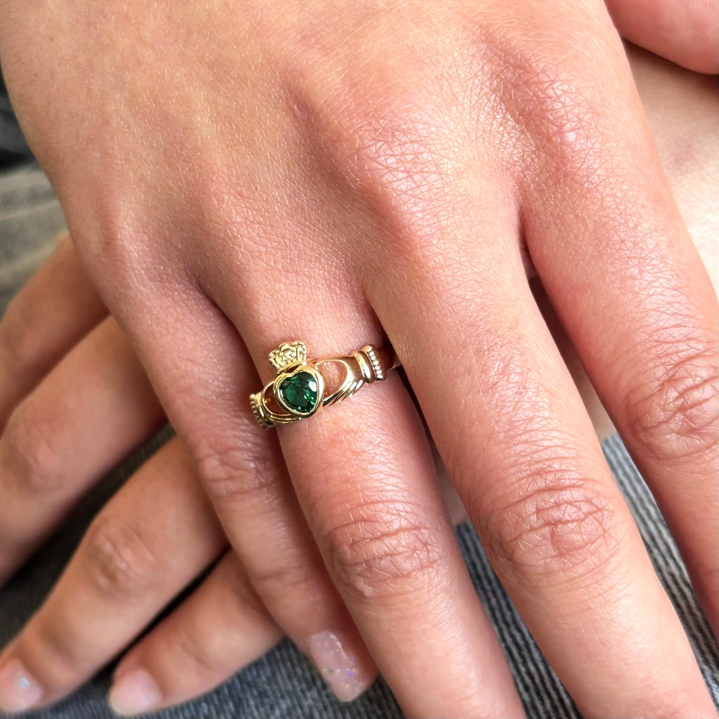 Gold Gemstone Claddagh Ring