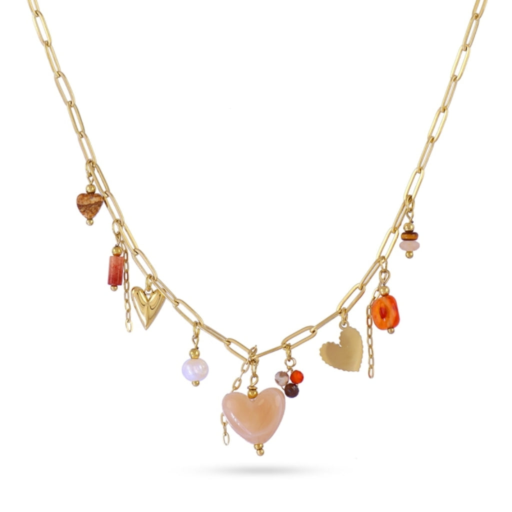 Gold Heart Charm Paperclip Chain Necklace | Anartxy