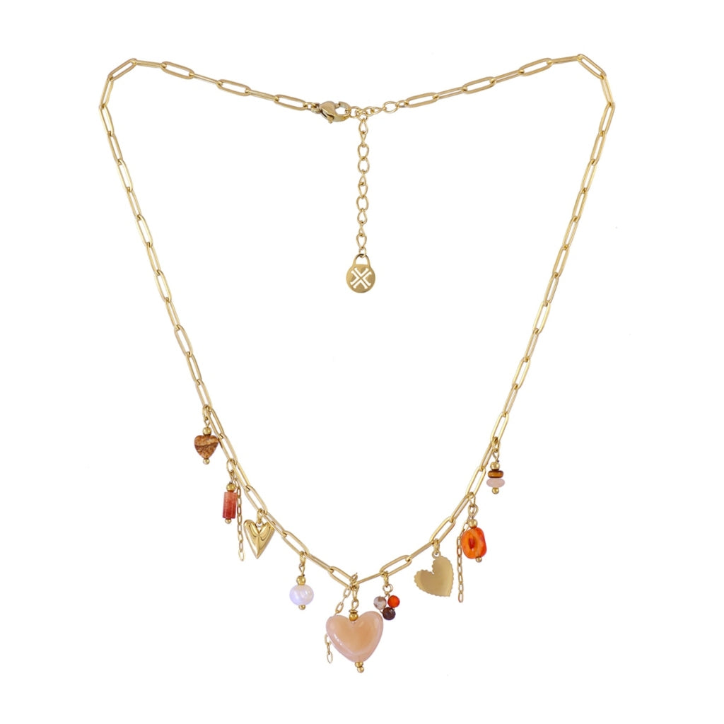Gold Heart Charm Paperclip Chain Necklace | Anartxy