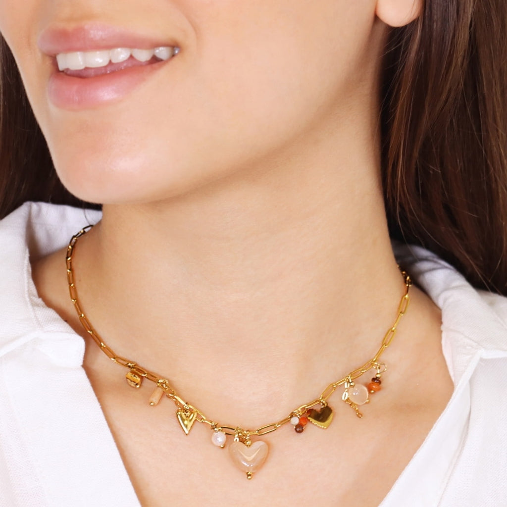 Gold Heart Charm Paperclip Chain Necklace | Anartxy