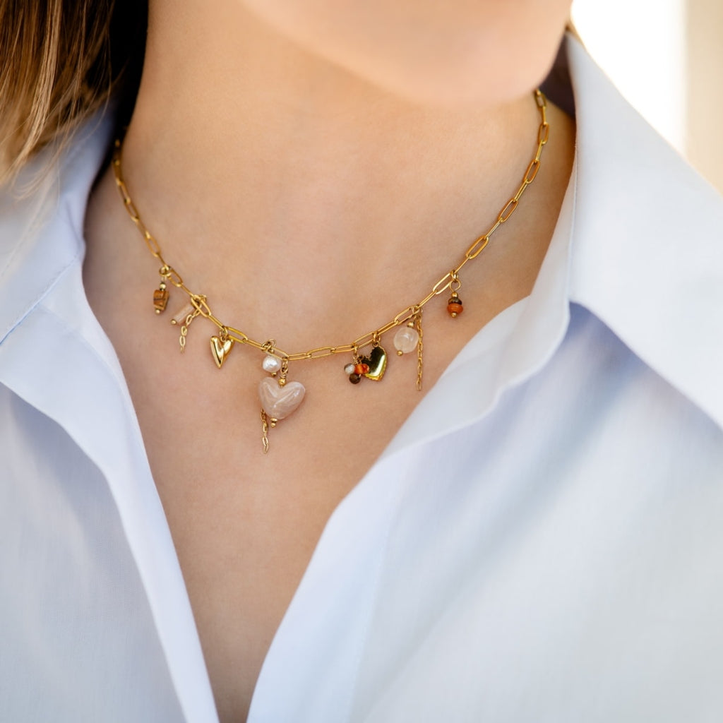 Gold Heart Charm Paperclip Chain Necklace | Anartxy
