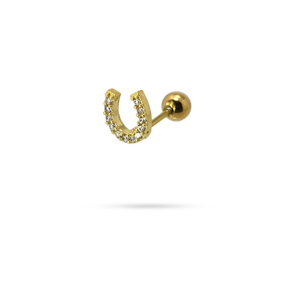 Gold Horseshoe Ball Back Stud Earrings | Anartxy
